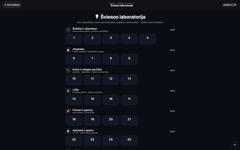 Kadras iš žaidimo „Šviesos laboratorija“