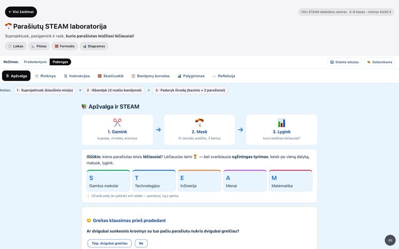 Kadras iš žaidimo „Parašiutų laboratorija“